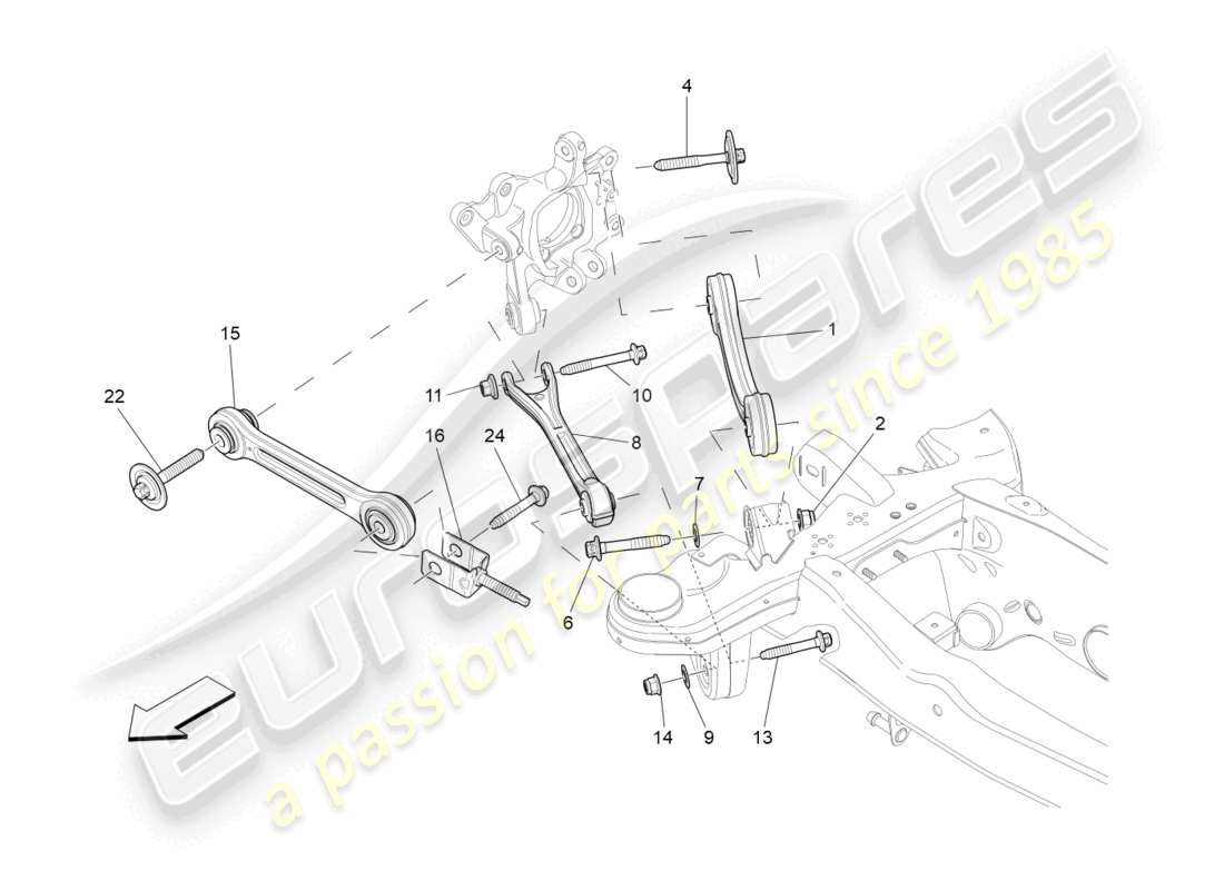 maserati ghibli (2018) diagramma delle parti della sospensione posteriore