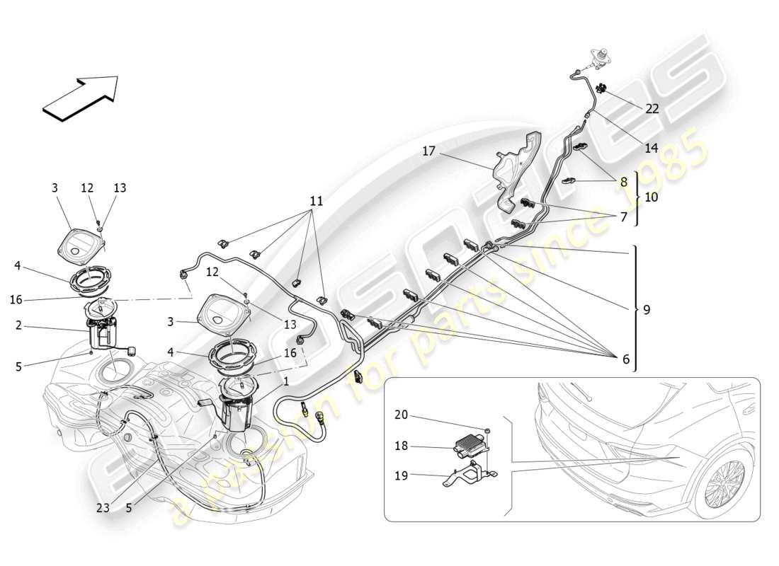 maserati levante gts (2020) pompe del carburante e linee di collegamento diagramma delle parti