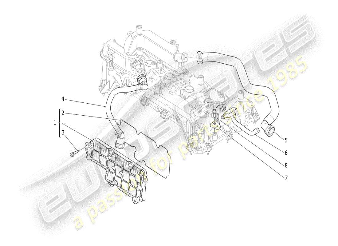 maserati ghibli (2021) diagramma delle parti del sistema di ricircolo dei vapori d'olio