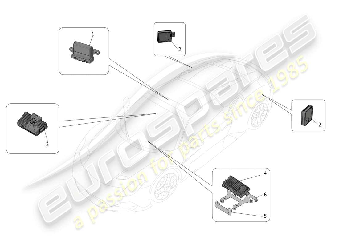 maserati mc20 cielo (2023) schema delle parti del sistema di assistenza alla guida