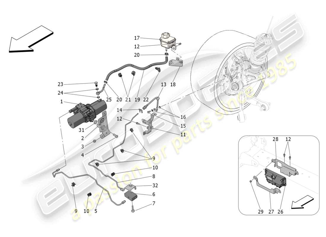 maserati mc20 (2023) schema delle parti sollevatore assale anteriore impianto idraulico