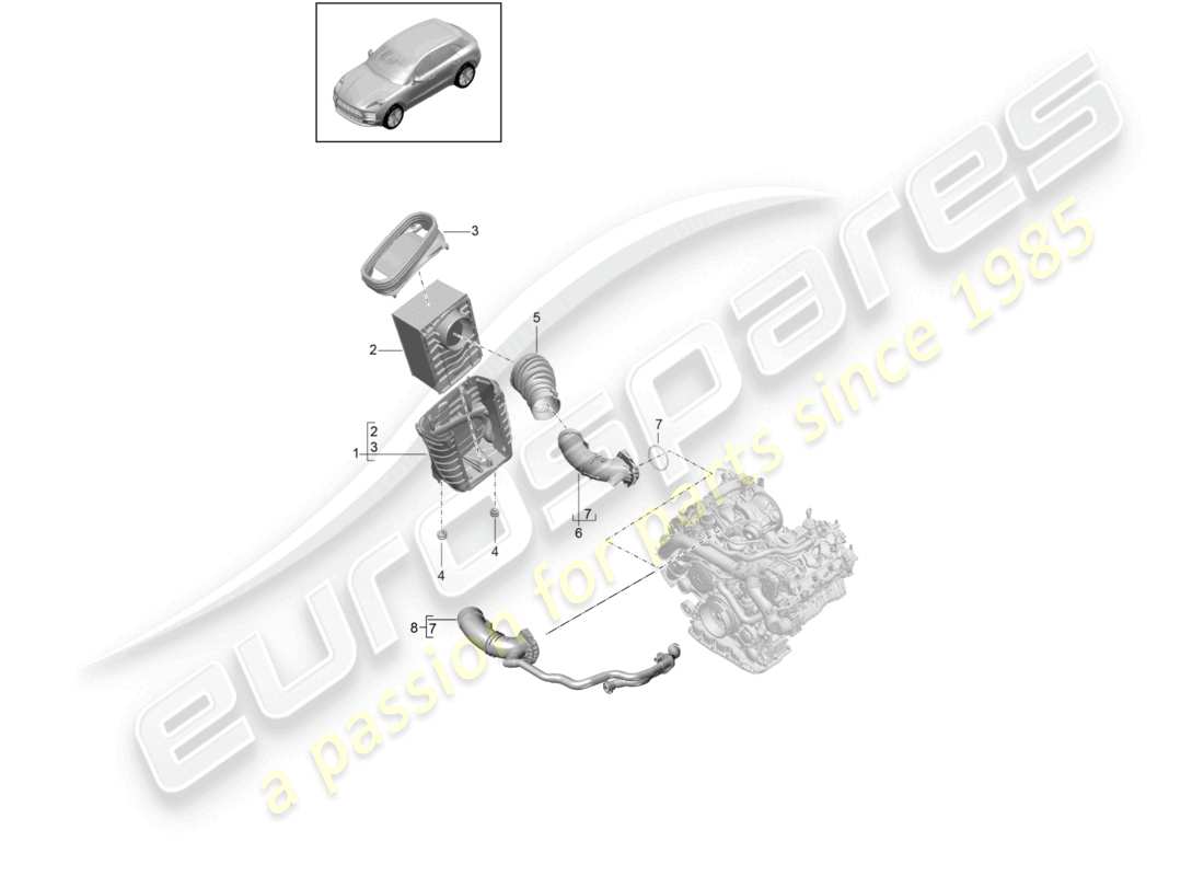 porsche 2021 (macan) elemento del filtro dell'aria schema delle parti dell'alloggiamento del filtro dell'aria