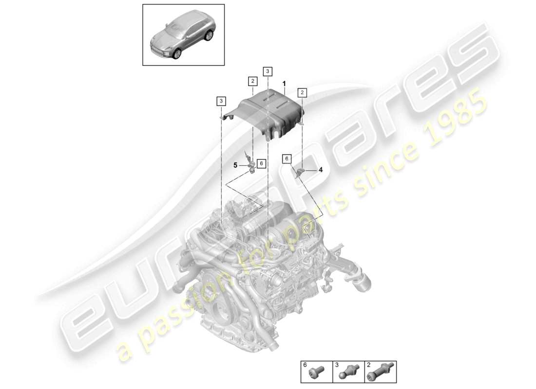 porsche 2021 (macan) testata del cilindro scudo termico diagramma delle parti