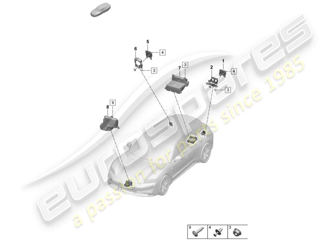 porsche 2025 (taycan 9j1-2) sistema audio del motore diagramma delle parti