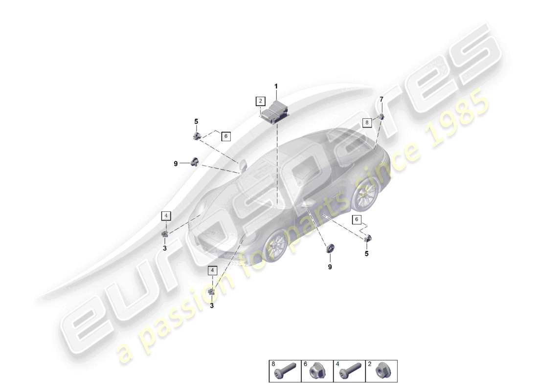 porsche 2026 (992-2) centralina per airbag sensore di impatto per airbag protezione pedoni schema delle parti