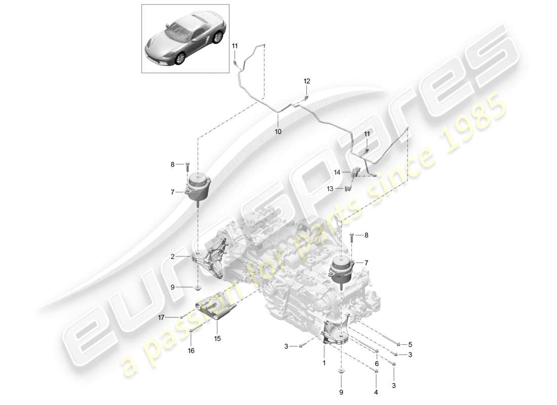 porsche 2025 (718 boxster) attrezzatura di sollevamento motore schema delle parti