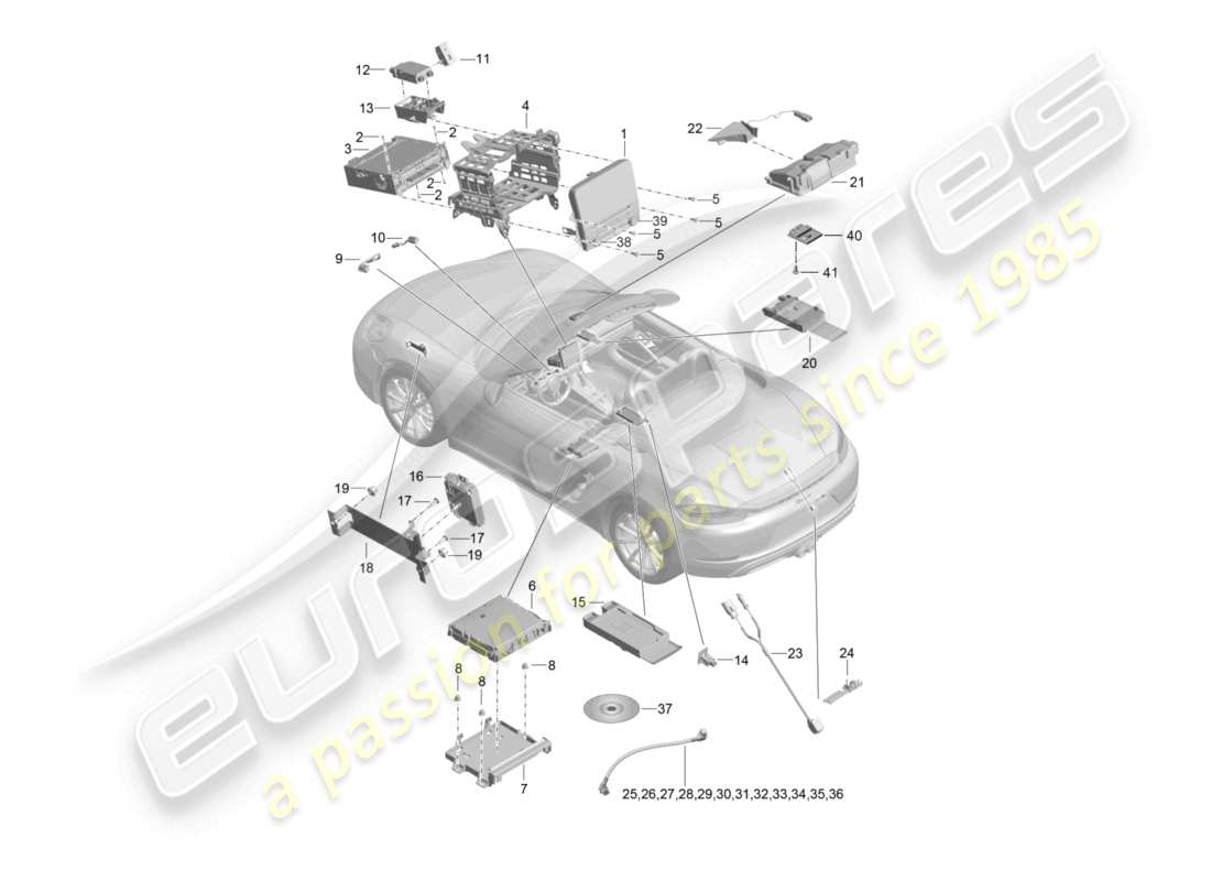porsche 2025 (718 boxster) pannello di controllo sistema di navigazione computer centrale microfono tv telecamera diagramma delle parti