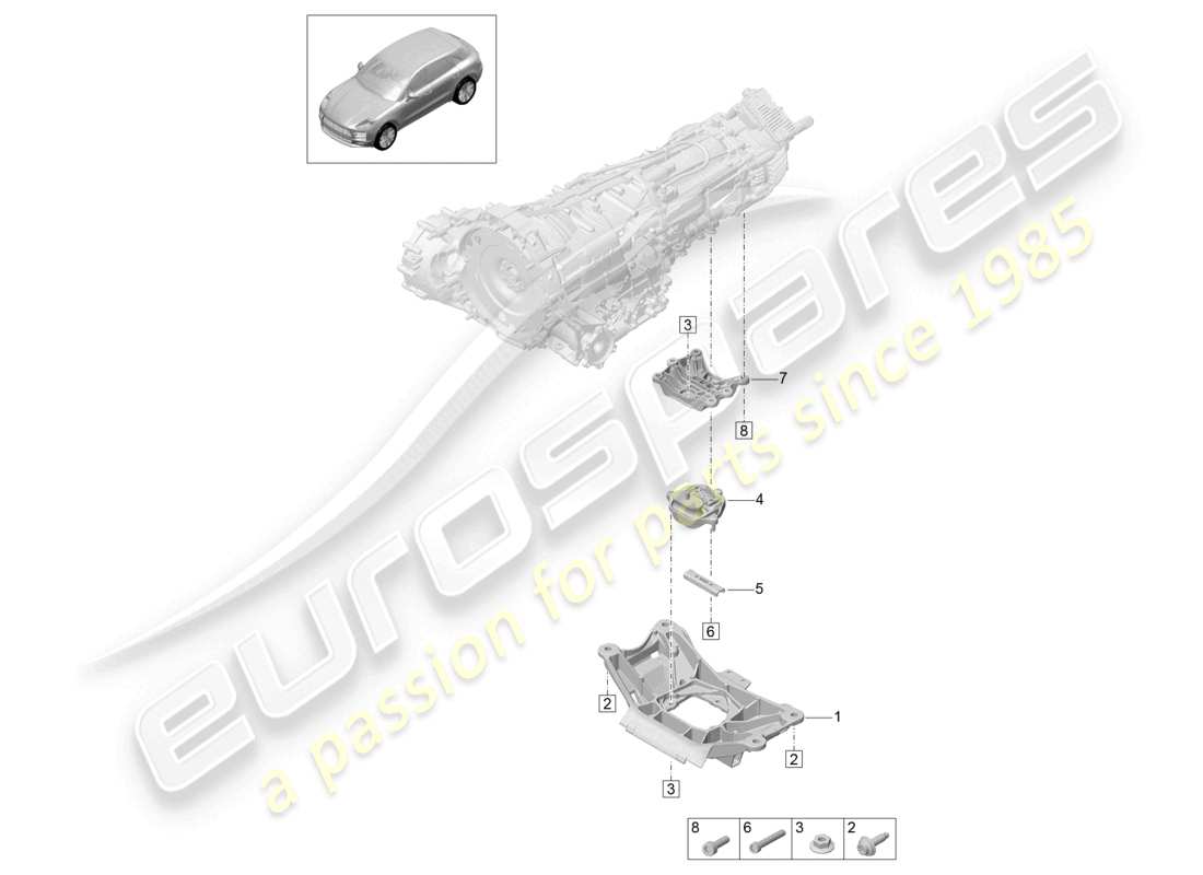 porsche 2021 (macan) schema delle parti del supporto di trasmissione