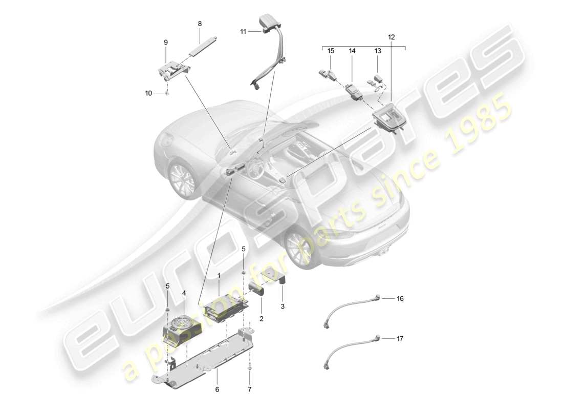 porsche 2025 (718 boxster) per modelli con telefono e chiamata di emergenza schema delle parti