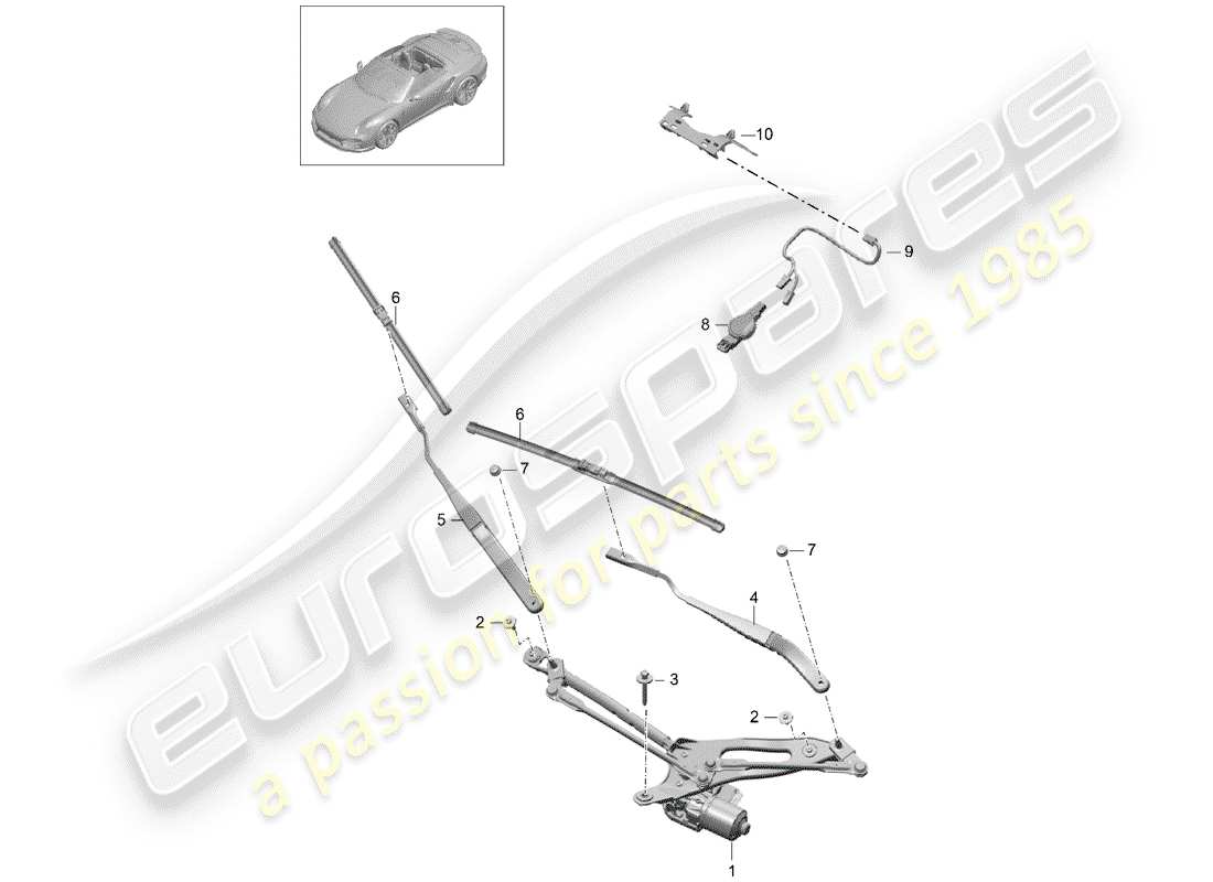 porsche 2018 (991-2 turbo) sistema tergicristallo compl. diagramma delle parti