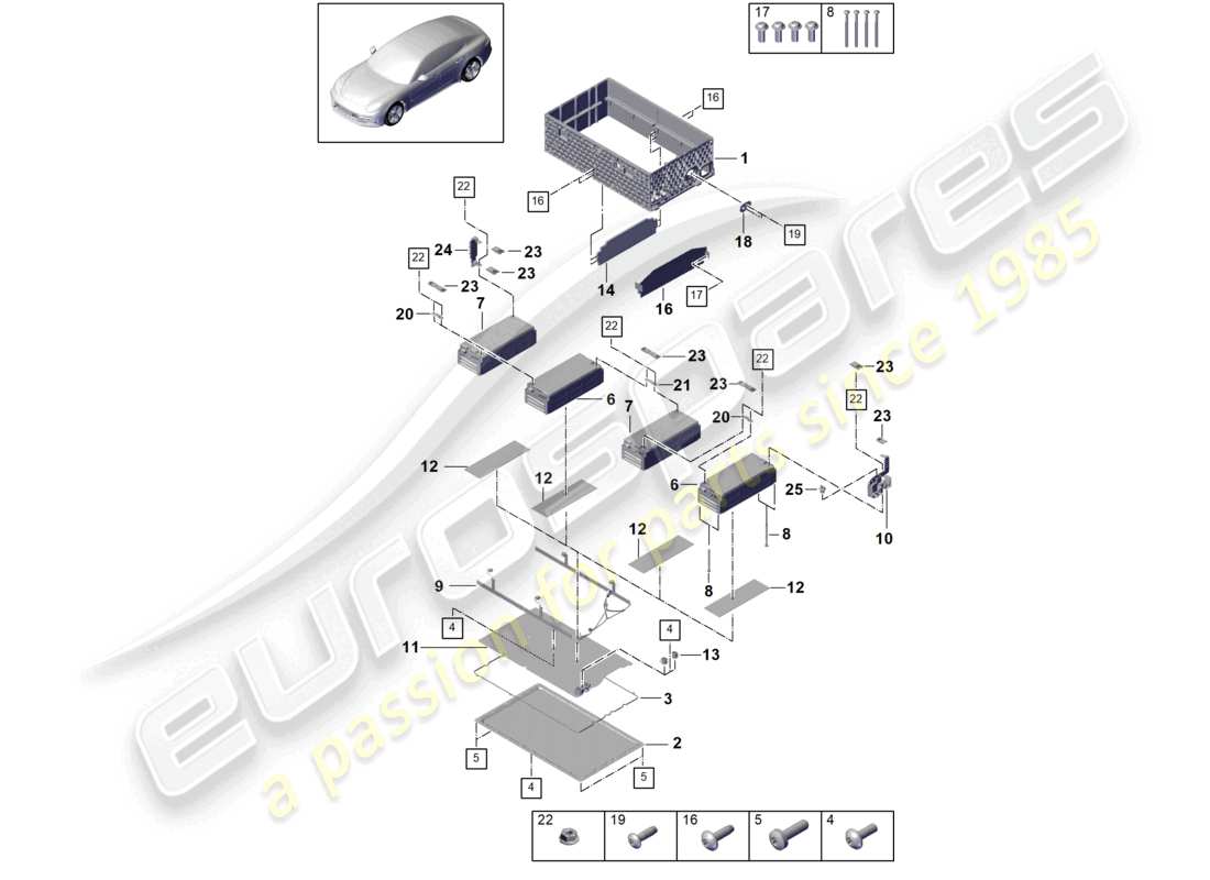 porsche 2023 (cayenne e3 9ya/9yb) batteria ibrida inferiore parti individuali diagramma delle parti