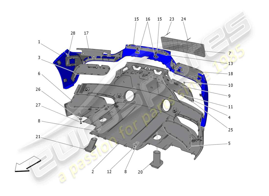 maserati mc20 (2022) paraurti posteriore diagramma delle parti