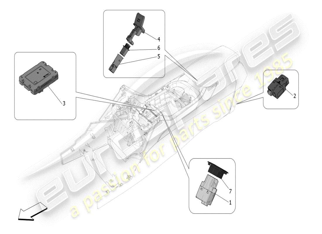 maserati grecale modena (2023) diagramma delle parti dei dispositivi della console centrale