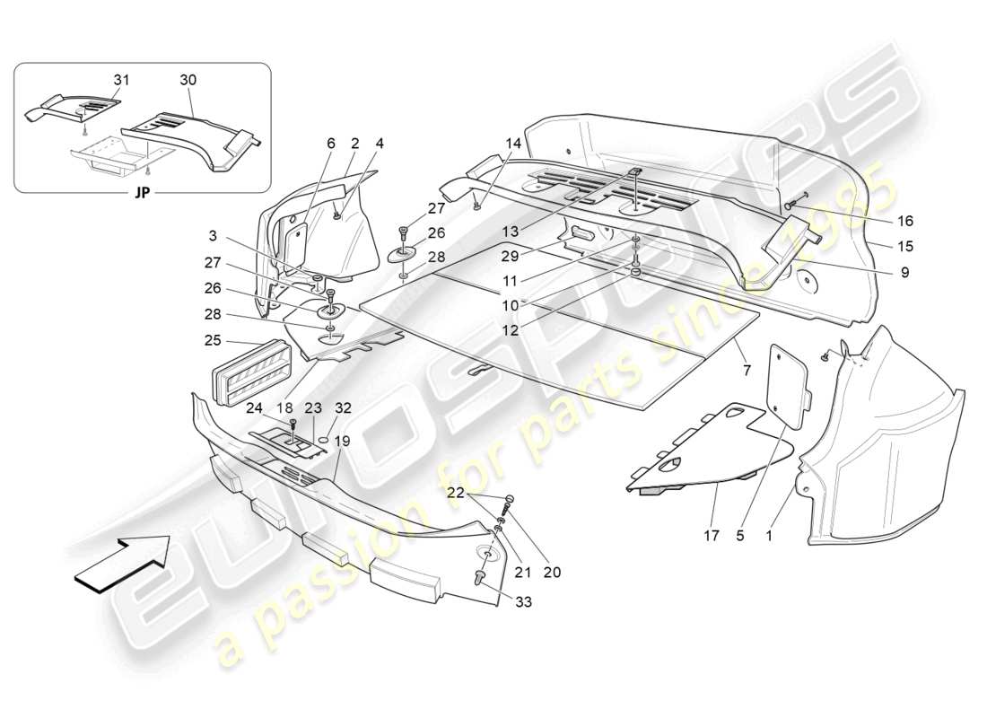 maserati granturismo mc stradale (2012) tappetini per vano bagagli diagramma delle parti