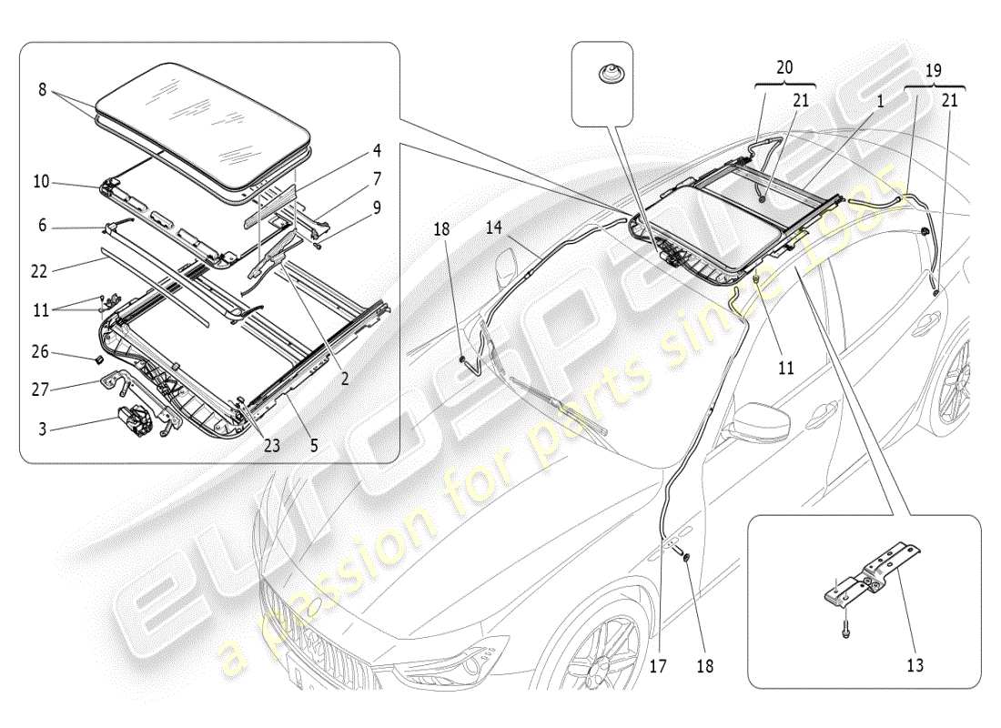maserati ghibli (2019) diagramma delle parti del tetto apribile