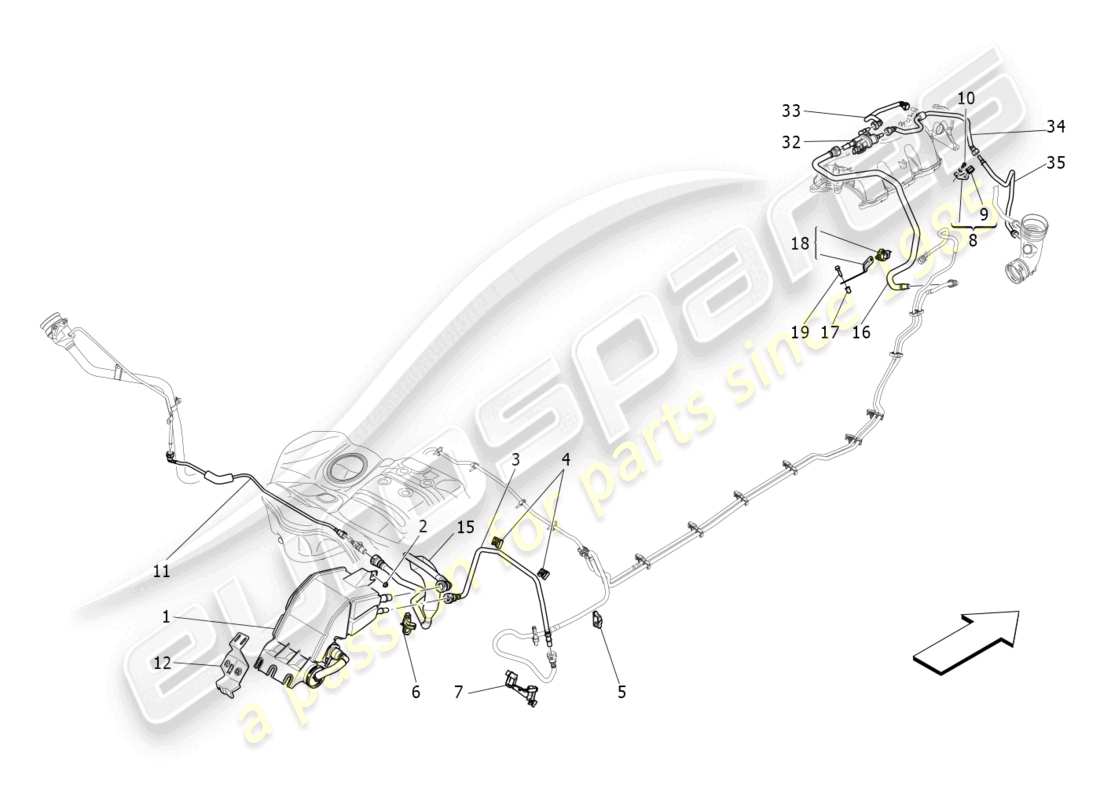 maserati levante zenga (2020) diagramma delle parti del sistema di ricircolo dei vapori di carburante