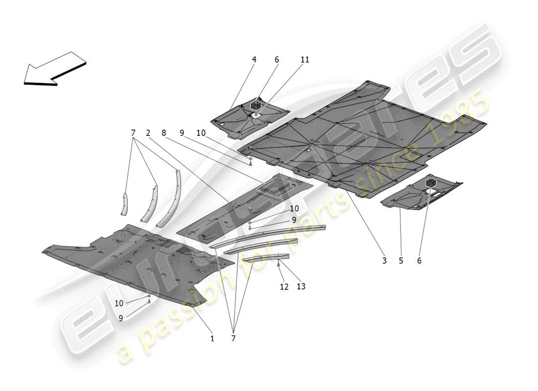 maserati mc20 (2023) protezioni sottoscocca e pianale diagramma delle parti