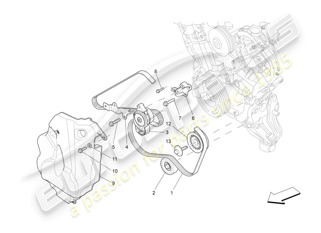 maserati ghibli (2018) diagramma delle parti delle cinghie dei dispositivi ausiliari