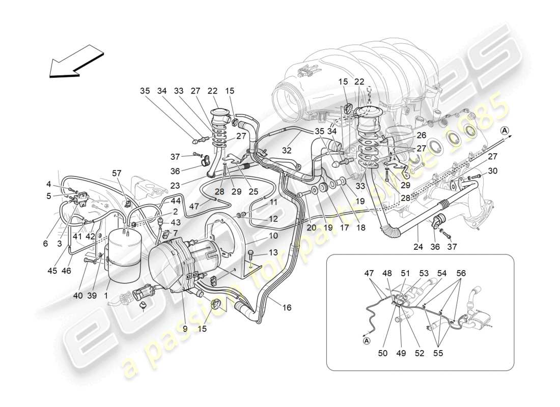 maserati granturismo mc stradale (2011) sistema d'aria aggiuntivo diagramma delle parti