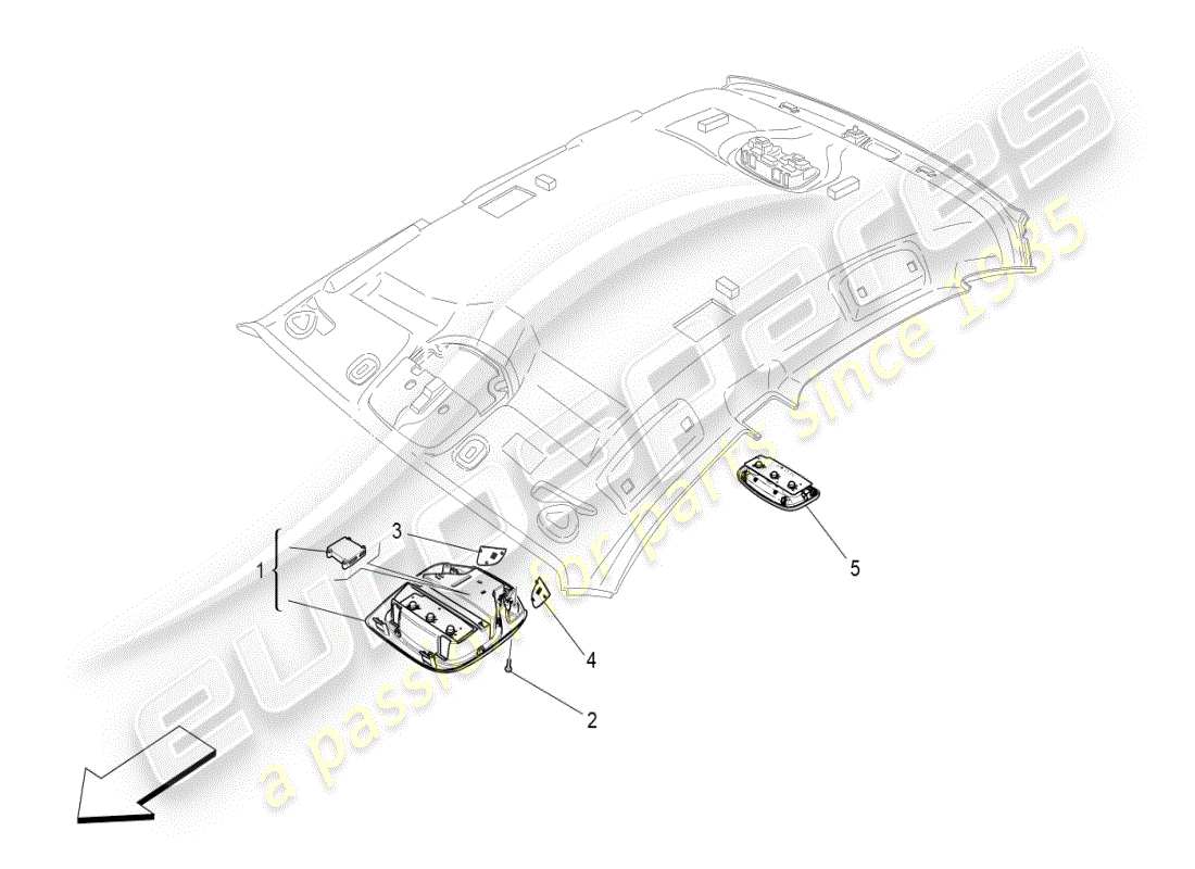 maserati ghibli (2019) diagramma delle parti dei dispositivi interni del veicolo
