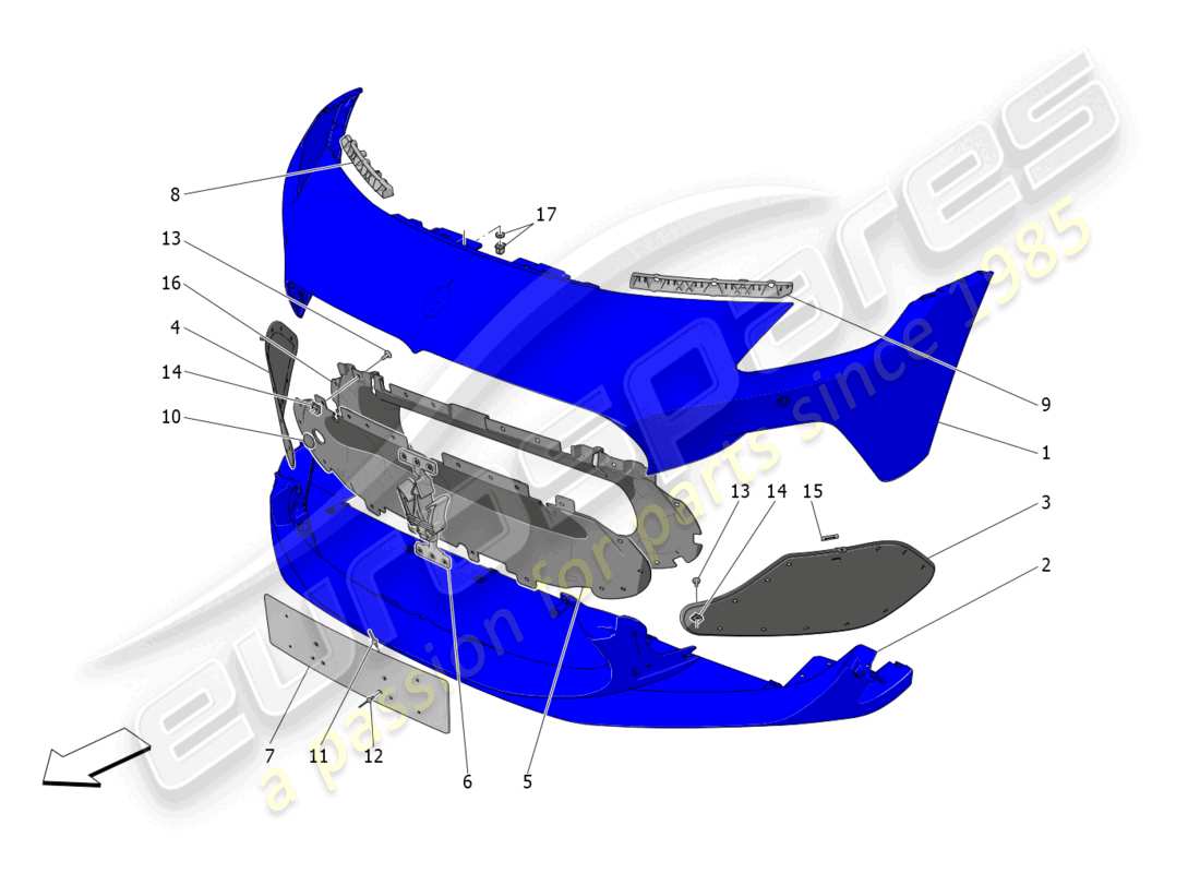 maserati mc20 (2023) paraurti anteriore diagramma delle parti