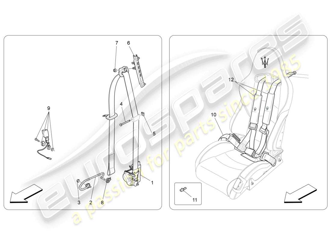 maserati granturismo mc stradale (2012) cinture di sicurezza anteriori diagramma delle parti