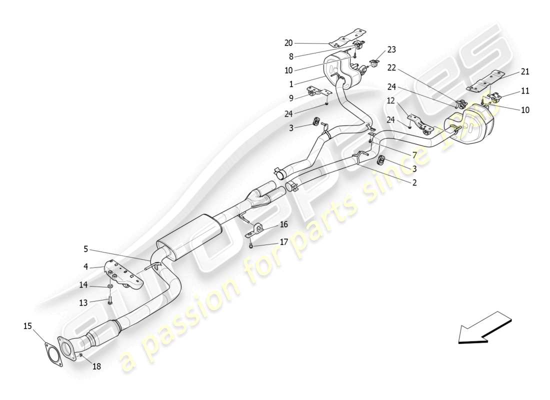 maserati levante gt (2022) silenziatori diagramma delle parti