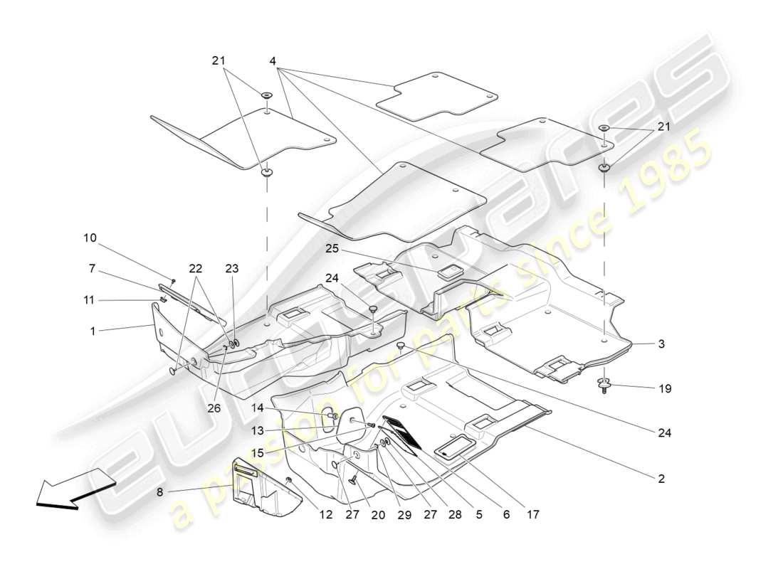 maserati levante gt (2022) tappetini abitacolo diagramma delle parti