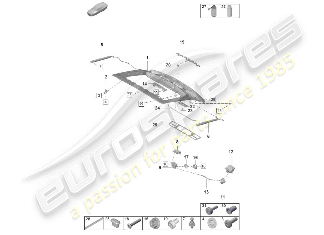 un diagramma delle parti dal catalogo delle parti porsche 2022 (panamera 971-2)