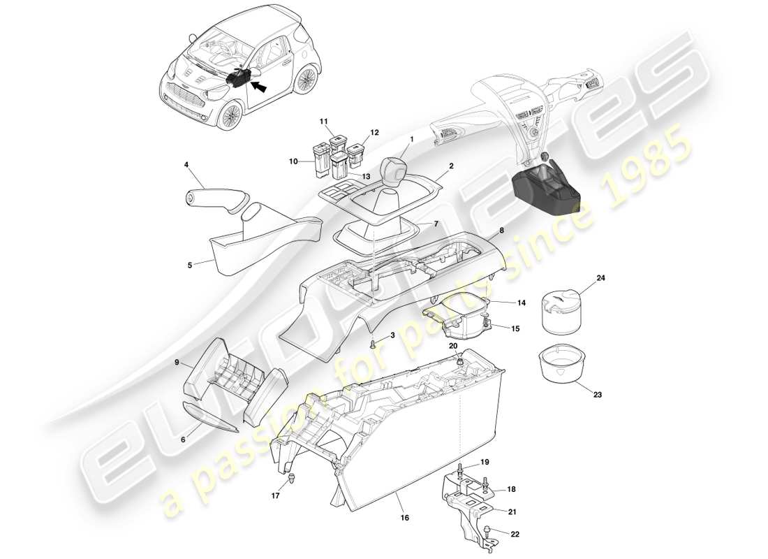 un diagramma delle parti dal catalogo delle parti aston martin cygnet