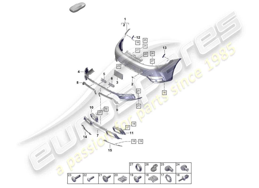 porsche 2024 (992-2) paraurti posteriore sport design package diagramma delle parti