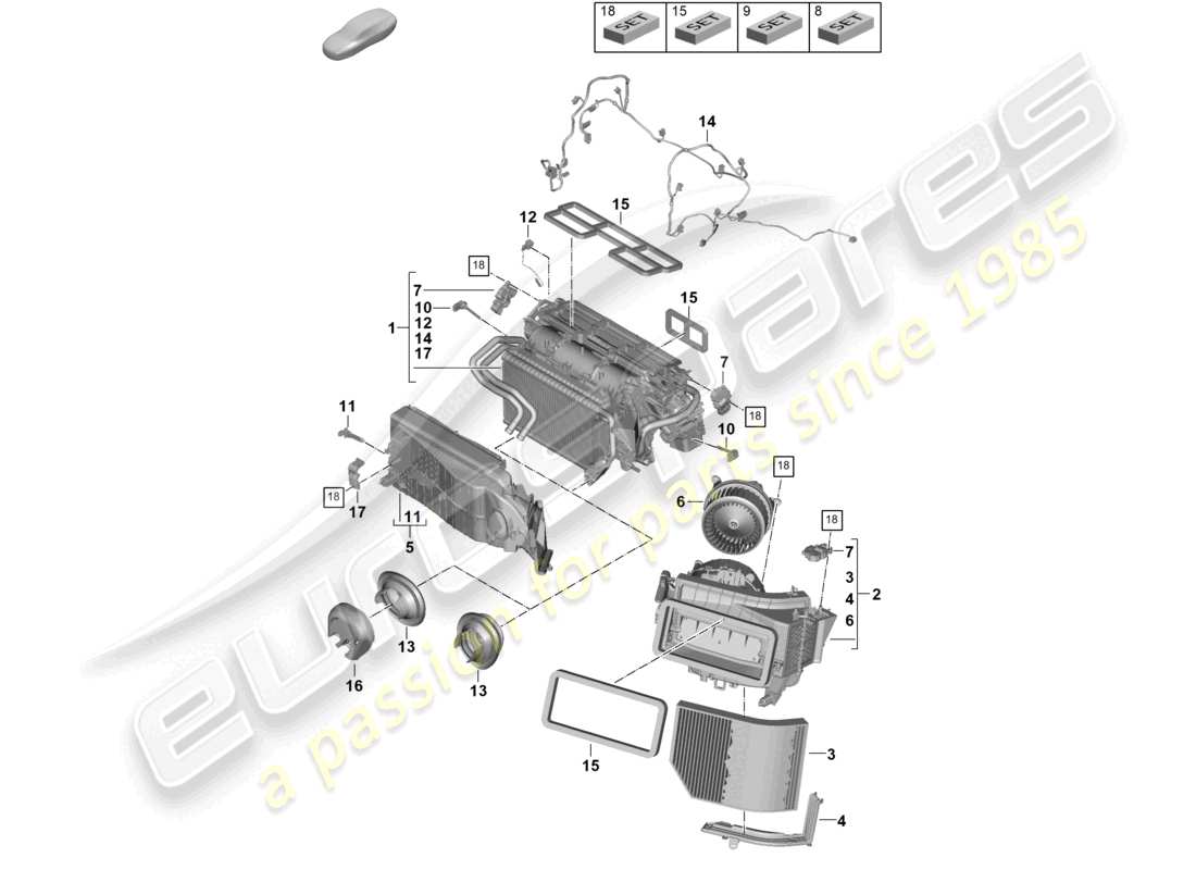 porsche 2026 (panamera 976) schema delle parti del sistema di condizionamento dell'aria 4-zone