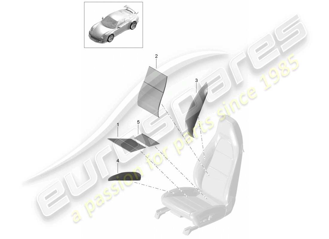 porsche 2021 (991-2 r/gt3/rs) elemento riscaldante sedile sportivo pieghevole sedile a secchiello schema delle parti