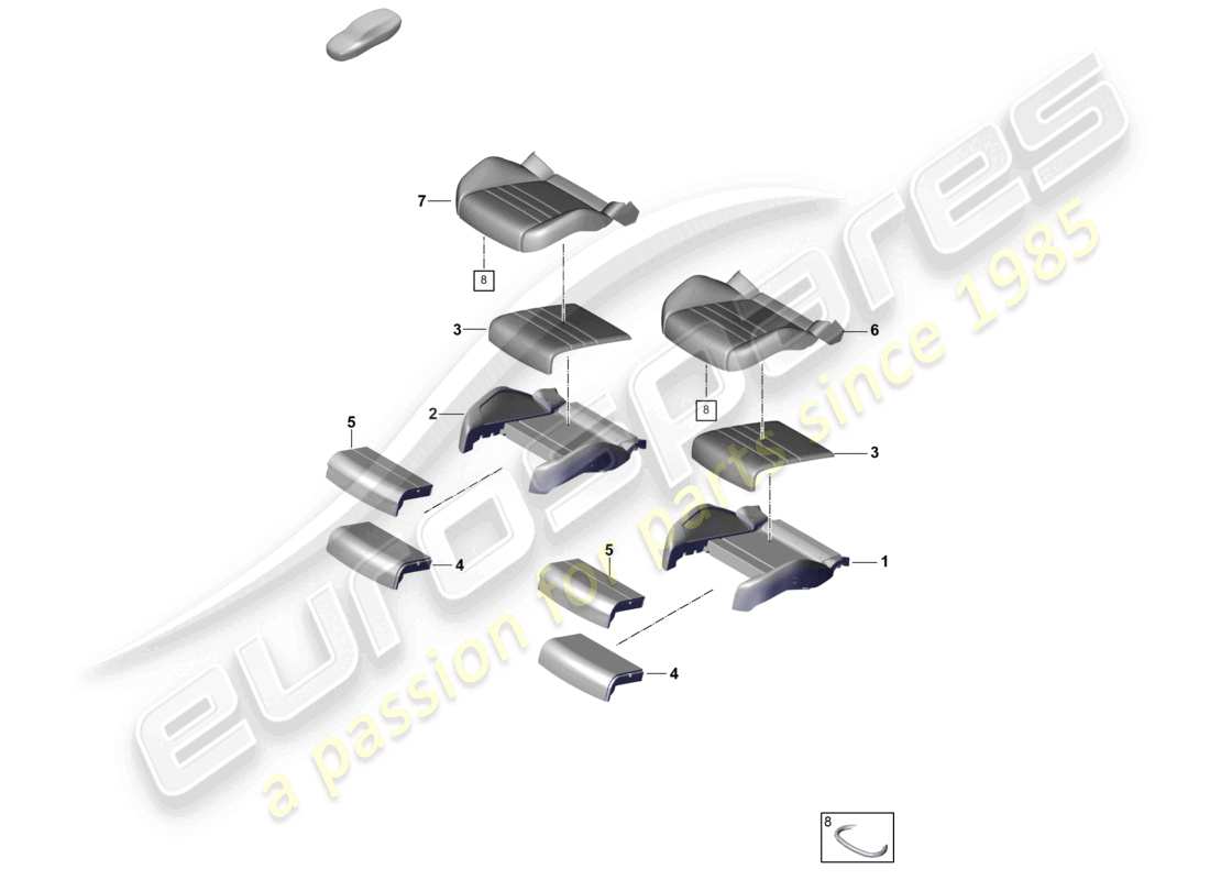 porsche 2025 (cayenne e3 pa) parte in schiuma cuscino del sedile sedile sportivo diagramma delle parti