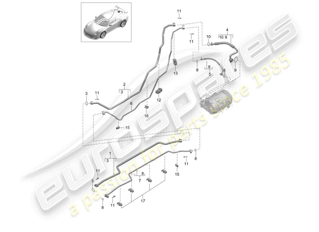 porsche 2021 (991-2 r/gt3/rs) circuito refrigerante sottoscocca e parte posteriore d - mj 2018>> schema delle parti