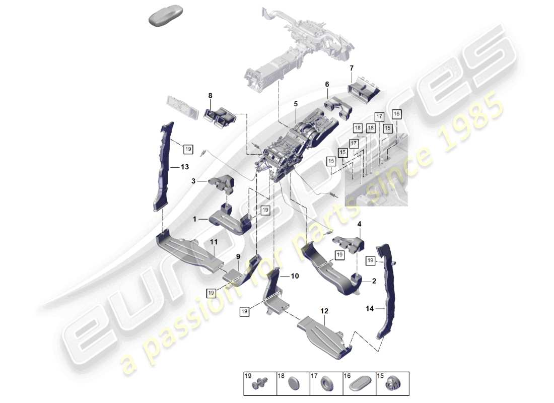 porsche 2025 (cayenne e3 pa) impianto di climatizzazione/riscaldamento condotto aria abitacolo 4-zone climatronic, boost schema ricambi
