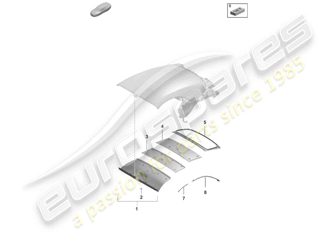 porsche 2025 (992-2 turbo / s) schema delle parti delle finiture del rivestimento del padiglione della capote