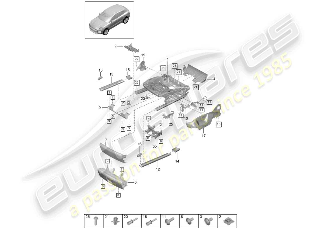 porsche 2021 (macan) telaio per sedile accessori vari sedili anteriori schema delle parti