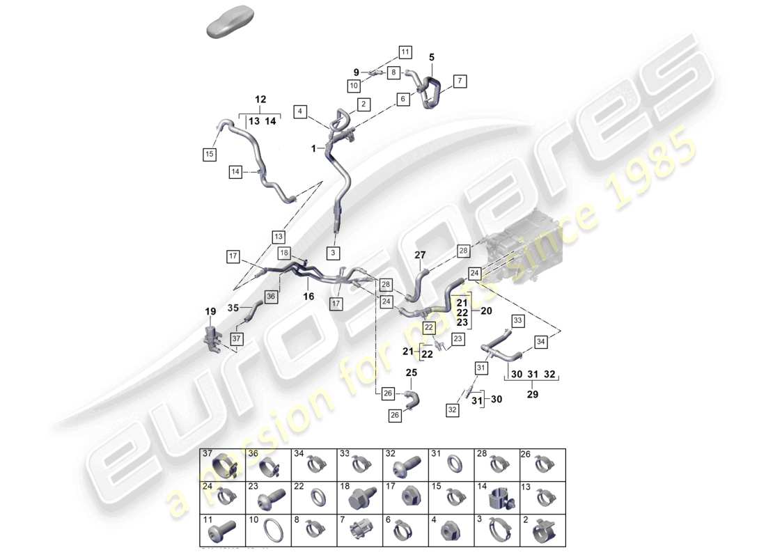 porsche 2025 (cayenne e3 pa) sistema di raffreddamento del liquido di raffreddamento schema delle parti