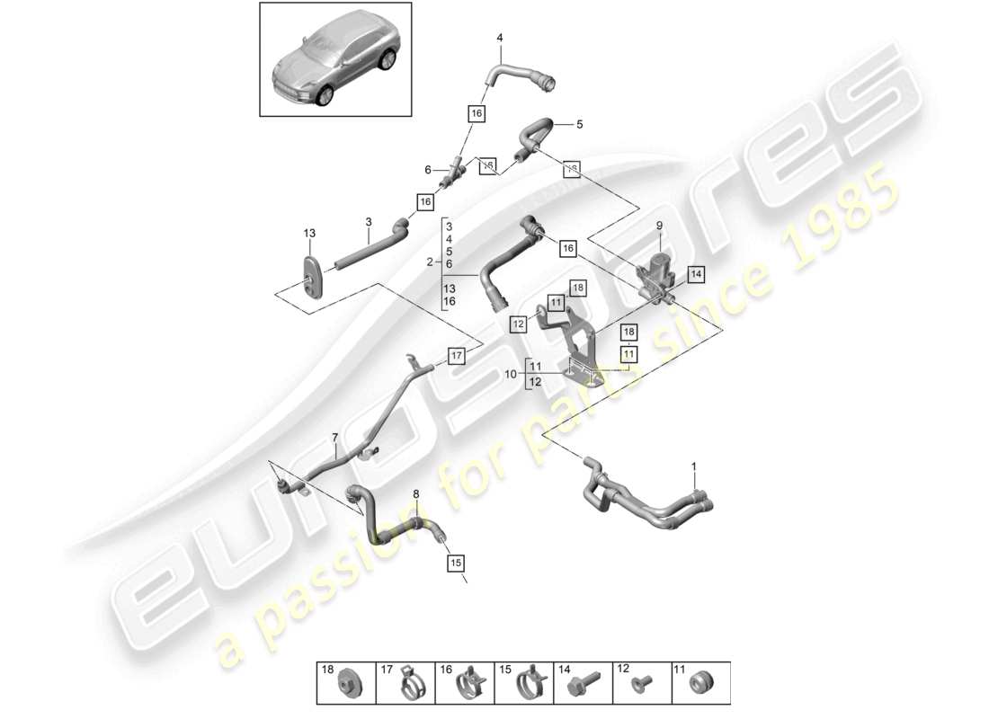 porsche 2021 (macan) riscaldatore v6 scatola dell'acqua turbo per modelli con riscaldatore supplementare d >>- mj 2019 schema delle parti