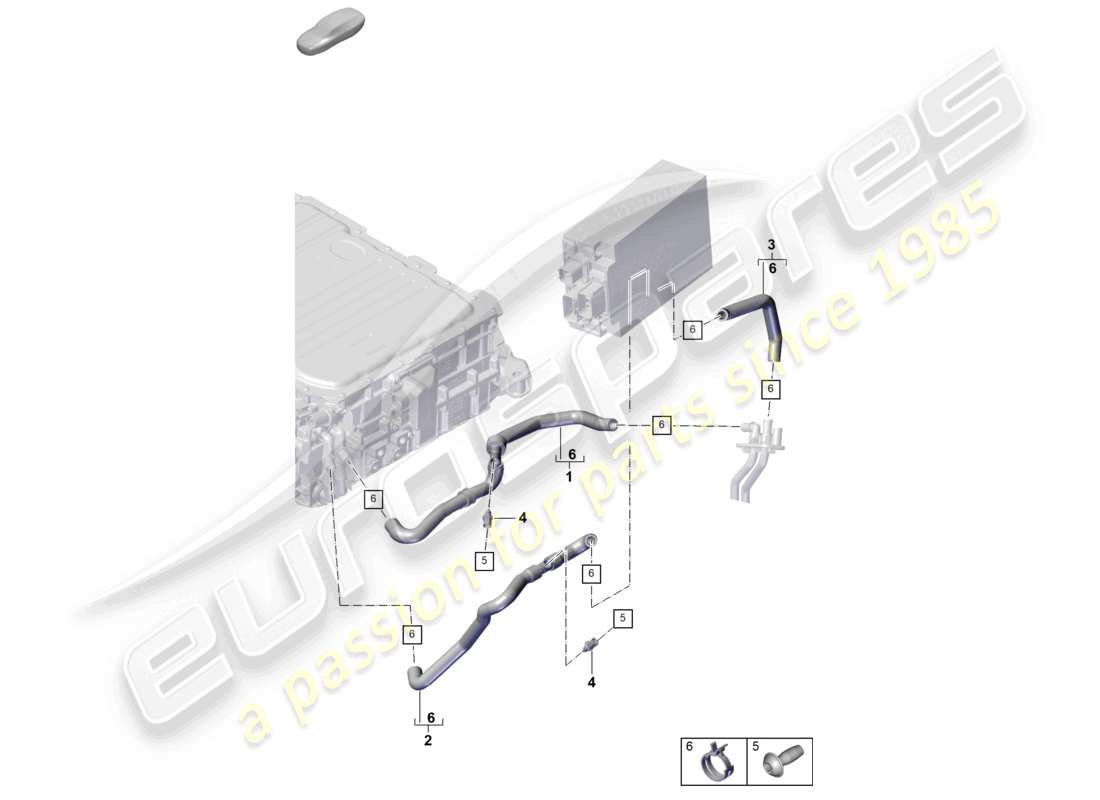 porsche 2023 (cayenne e3 pa) riscaldatore posteriore sistema di raffreddamento della batteria per veicoli con trazione ibrida schema dei componenti