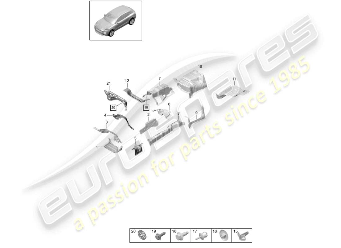porsche 2021 (macan) schema delle parti del sottoscocca dell'isolamento termico