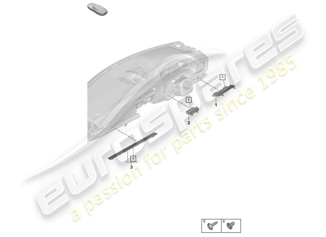 porsche 2026 (panamera 976) schema delle parti di fissaggio del pannello del cruscotto, modanature inferiori