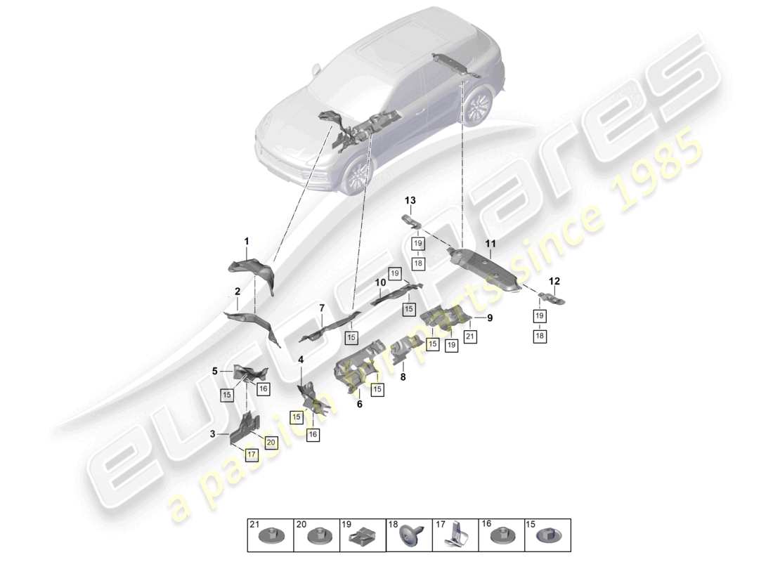 porsche 2026 (cayenne e3 pa) isolamento termico sottoscocca accessori diagramma delle parti