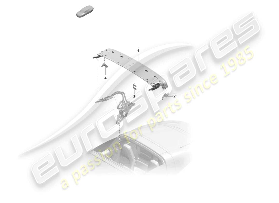 porsche 2024 (992-2) lato superiore del telaio parti singole arco del tetto meccanismo di bloccaggio diagramma delle parti