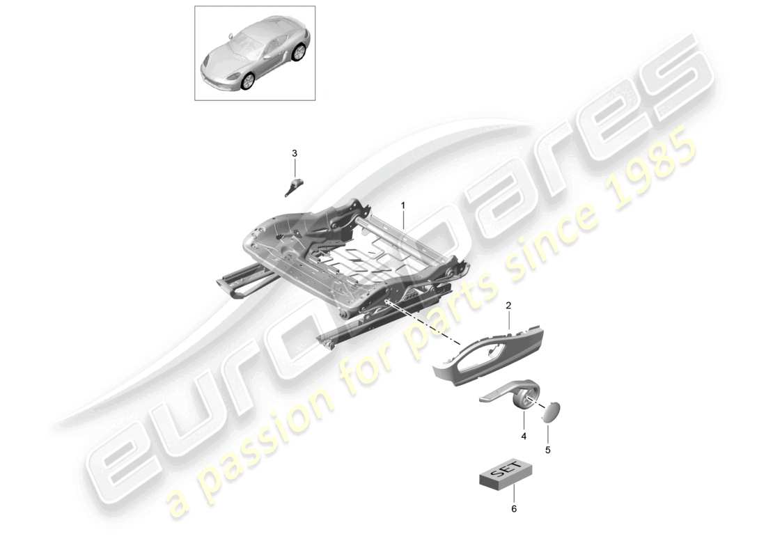 porsche 2023 (718 cayman) telaio del sedile sedile sportivo plus kit di riparazione accessori riconoscimento sedile occupato rivestimento per interruttore schema ricambi