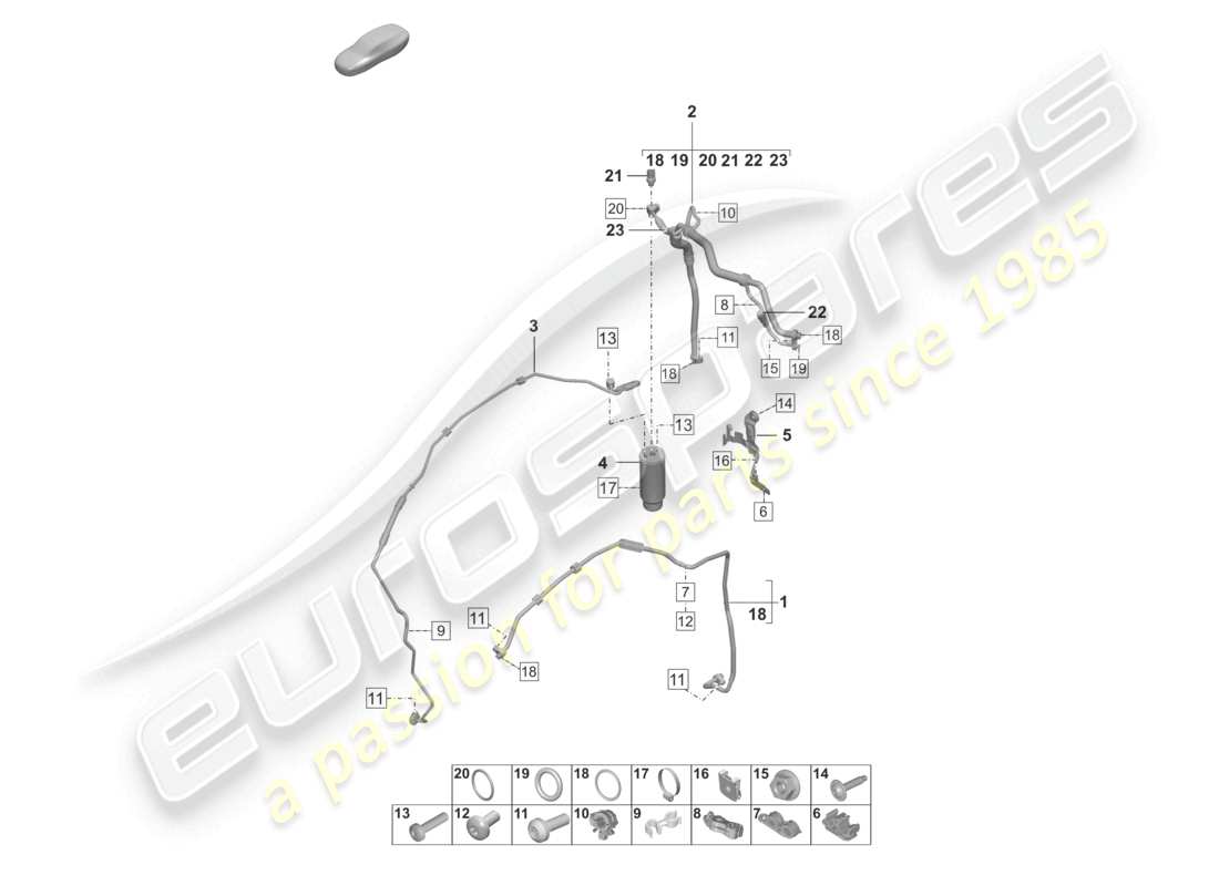 porsche 2022 (992-1 gt3/rs/st) aria condizionata rhd linea refrigerante (valvola di espansione >essiccatore) diagramma delle parti