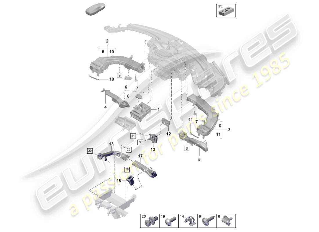 porsche 2022 (taycan 9j1-1) cruscotto guida aria diagramma delle parti