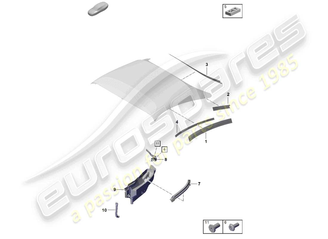porsche 2022 (718 boxster spyder) guarnizione capote vaschetta di raccolta acqua schema delle parti