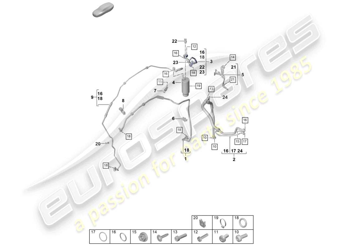 porsche 2024 (992-2) schema delle parti della linea refrigerante (valvola di espansione >essiccatore) dell'aria condizionata lhd